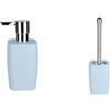 Spirella Retro Set Bagno Dispenser sapone 300 ml + Scopino WC Blu | pompa antigoccia, ricaricabile, contenitore chiuso, testina sostituibile, colore blu