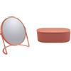 Spirella Set Bagno Specchio Acciaio + Barattolo Terracotta | buona visibilità, base stabile, coperchio abbinato, formato compatto, colore terracotta