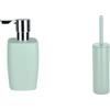 Spirella Set Bagno Dispenser sapone 300 ml Inox + Scopino WC Verde | pompa antigoccia, ricaricabile, contenitore chiuso, testina sostituibile, colore verde
