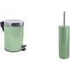 MSV Set Bagno Pattumiera 3 L Inox + Scopino WC Verde | coperchio soft-close, secchio interno estraibile, contenitore chiuso, testina sostituibile, colore verde