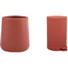 MSV Set Bagno Bicchiere Ceramica + Pattumiera 3 L Terracotta | ampia apertura, base stabile, coperchio soft-close, secchio interno estraibile, colore terracotta