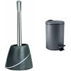Spirella Set Bagno Scopino WC + Pattumiera 3 L Grigio e Antracite | contenitore chiuso, testina sostituibile, coperchio soft-close, secchio interno estraibile, grigio / antracite