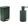 Spirella Set Bagno Pattumiera + Dispenser sapone Verde scuro | coperchio soft-close, secchio interno estraibile, pompa antigoccia, ricaricabile, colore verde scuro
