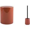 MSV Set Bagno Pattumiera 6 L + Scopino WC Ceramica Terracotta | coperchio soft-close, secchio interno estraibile, contenitore chiuso, testina sostituibile, colore terracotta