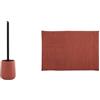 MSV Set Bagno Scopino WC Ceramica + Tappeto bagno Terracotta | contenitore chiuso, testina sostituibile, retro antiscivolo, lavabile in lavatrice, colore terracotta