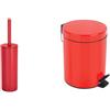 Spirella Set Bagno Scopino WC Acciaio + Pattumiera 3 L Rosso | contenitore chiuso, testina sostituibile, coperchio soft-close, secchio interno estraibile, colore rosso