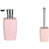 Spirella Retro Set Bagno Dispenser sapone 300 ml + Scopino WC Rosa | pompa antigoccia, ricaricabile, contenitore chiuso, testina sostituibile, colore rosa