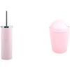 MSV Set Bagno Scopino WC + Pattumiera 5.5 L Rosa | contenitore chiuso, testina sostituibile, coperchio soft-close, secchio interno estraibile, colore rosa