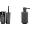 Spirella Set Bagno Scopino WC Inox + Dispenser sapone 300 ml Grigio | contenitore chiuso, testina sostituibile, pompa antigoccia, ricaricabile, colore grigio