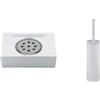 Spirella Set Bagno Portasapone + Scopino WC Acciaio Bianco | scanalature di scolo, superficie liscia, contenitore chiuso, testina sostituibile, colore bianco
