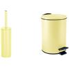 Spirella Set Bagno Scopino WC + Pattumiera 3 L Inox Giallo | contenitore chiuso, testina sostituibile, coperchio soft-close, secchio interno estraibile, colore giallo