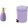 Spirella Set Bagno Dispenser sapone 260 ml + Pattumiera 3 L Lavanda | pompa antigoccia, ricaricabile, coperchio soft-close, secchio interno estraibile, colore lavanda