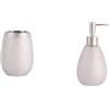 MSV Set Bagno Bicchiere + Dispenser sapone Ceramica Argento | ampia apertura, base stabile, pompa antigoccia, ricaricabile, colore argento