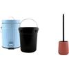 MSV Set Bagno Pattumiera 3 L + Scopino WC Ceramica Blu e Terracotta | coperchio soft-close, secchio interno estraibile, contenitore chiuso, testina sostituibile, blu / terracotta