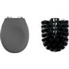 Spirella Set Bagno Copriwater + Testina di ricambio Grigio e Nero | cerniere in acciaio inox, montaggio senza attrezzi, testina di ricambio, attacco a vite, grigio / nero