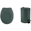 Spirella Set Bagno Copriwater Inox + Pattumiera 3 L Verde scuro | cerniere in acciaio inox, montaggio senza attrezzi, coperchio soft-close, secchio interno estraibile, colore verde scuro