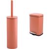 Spirella Akira Set Bagno Scopino WC Inox + Pattumiera 5 L Terracotta | contenitore chiuso, testina sostituibile, coperchio soft-close, secchio interno estraibile, colore terracotta