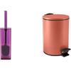 Spirella Set Bagno Scopino WC + Pattumiera 3 L Inox Viola e Terracotta | contenitore chiuso, testina sostituibile, coperchio soft-close, secchio interno estraibile, viola / terracotta