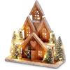 WELL HOME MOBILIARIO & DECORACIÓN Well Home - Decorazione natalizia: casetta natalizia in legno con LED bianco caldo e 6 alberi innevati, timer 6 ore, 32 x 12 x 33 cm