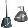 Spirella Etna Set Bagno Scopino WC + Dispenser sapone Grigio e Bianco | contenitore chiuso, testina sostituibile, pompa antigoccia, ricaricabile, grigio / bianco