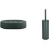 Spirella Set Bagno Portasapone + Scopino WC Verde Scuro | scanalature di scolo, superficie liscia, contenitore chiuso, testina sostituibile, colore verde scuro
