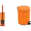 Spirella Set Bagno Scopino WC + Pattumiera 3 L Inox Arancione | contenitore chiuso, testina sostituibile, coperchio soft-close, secchio interno estraibile, colore arancione