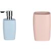 Spirella Retro Set Bagno Dispenser sapone + Bicchiere Blu e Rosa | pompa antigoccia, ricaricabile, ampia apertura, base stabile, blu / rosa