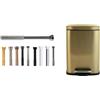 Spirella Set Bagno Bastone doccia + Pattumiera 5 L Inox Argento e Oro | lunghezza regolabile, montaggio senza forare, coperchio soft-close, secchio interno estraibile, argento / oro
