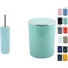 MSV Set Bagno Scopino WC Inox + Pattumiera 6 L Verde | contenitore chiuso, testina sostituibile, coperchio soft-close, secchio interno estraibile, colore verde