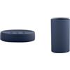 Spirella Tube Set Bagno Portasapone + Bicchiere Ceramica Blu | scanalature di scolo, superficie liscia, ampia apertura, base stabile, colore blu