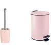 Spirella Set Bagno Scopino WC Ceramica + Pattumiera 3 L Inox Rosa | contenitore chiuso, testina sostituibile, coperchio soft-close, secchio interno estraibile, colore rosa