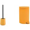 MSV Set Bagno Scopino WC Ceramica + Pattumiera 3 L Zafferano | contenitore chiuso, testina sostituibile, coperchio soft-close, secchio interno estraibile, colore zafferano