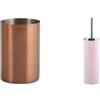 MSV Set Bagno Bicchiere Inox + Scopino WC Rame e Rosa | ampia apertura, base stabile, contenitore chiuso, testina sostituibile, rame / rosa