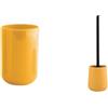 MSV Set Bagno Bicchiere + Scopino WC Ceramica Zafferano | ampia apertura, base stabile, contenitore chiuso, testina sostituibile, colore zafferano