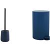 MSV Set Bagno Scopino WC Ceramica + Pattumiera 3 L Blu | contenitore chiuso, testina sostituibile, coperchio soft-close, secchio interno estraibile, colore blu