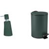 Spirella Set Bagno Dispenser sapone + Pattumiera 3 L Inox Verde scuro | pompa antigoccia, ricaricabile, coperchio soft-close, secchio interno estraibile, colore verde scuro