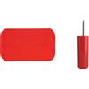 MSV Set Bagno Tappeto bagno + Scopino WC Acciaio Rosa e Rosso | retro antiscivolo, lavabile in lavatrice, contenitore chiuso, testina sostituibile, rosa / rosso