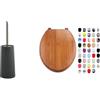MSV Set Bagno Scopino WC + Copriwater Inox Antracite e Bambù | contenitore chiuso, testina sostituibile, cerniere in acciaio inox, montaggio senza attrezzi, antracite / bambù