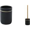 Spirella Set Bagno Bicchiere Ceramica + Scopino WC Poliresina Nero | ampia apertura, base stabile, contenitore chiuso, testina sostituibile, colore nero