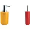 MSV Inagua Set Bagno Dispenser sapone + Scopino WC Zafferano e Rosso | pompa antigoccia, ricaricabile, contenitore chiuso, testina sostituibile, zafferano / rosso