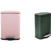 Spirella Akira Set da 2 Pattumiere 5 L Inox Rosa e Verde scuro | coperchio soft-close, secchio interno estraibile, rosa / verde scuro