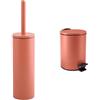Spirella Set Bagno Scopino WC Inox + Pattumiera 3 L Terracotta | contenitore chiuso, testina sostituibile, coperchio soft-close, secchio interno estraibile, colore terracotta