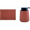 MSV Set Bagno Tappeto bagno + Dispenser sapone 300 ml Terracotta | retro antiscivolo, lavabile in lavatrice, pompa antigoccia, ricaricabile, colore terracotta