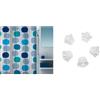 Spirella Set Bagno Tenda doccia Poliestere + Anelli tenda Blu e Bianco | trattamento antimuffa, lavabile in lavatrice, scorrimento fluido, apertura con una mano, blu / bianco