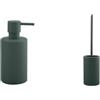 Spirella Tube Set Bagno Dispenser sapone + Scopino WC Verde scuro | pompa antigoccia, ricaricabile, contenitore chiuso, testina sostituibile, colore verde scuro