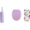 MSV Set Bagno Scopino WC Inox + Copriwater Lavanda e Rosa | contenitore chiuso, testina sostituibile, cerniere in acciaio inox, montaggio senza attrezzi, lavanda / rosa