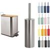 Spirella Set Bagno Tappeto bagno + Scopino WC Inox Argento | retro antiscivolo, lavabile in lavatrice, contenitore chiuso, testina sostituibile