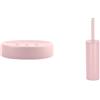 Spirella Set Bagno Portasapone + Scopino WC Inox Rosa | scanalature di scolo, superficie liscia, contenitore chiuso, testina sostituibile