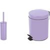 Spirella Set Bagno Scopino WC + Pattumiera 5 L Lavanda | contenitore chiuso, testina sostituibile, coperchio soft-close, secchio interno estraibile, colore lavanda
