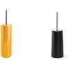 MSV Set da 2 Scopini WC Inox Zafferano e Nero | contenitore chiuso, testina sostituibile, zafferano / nero